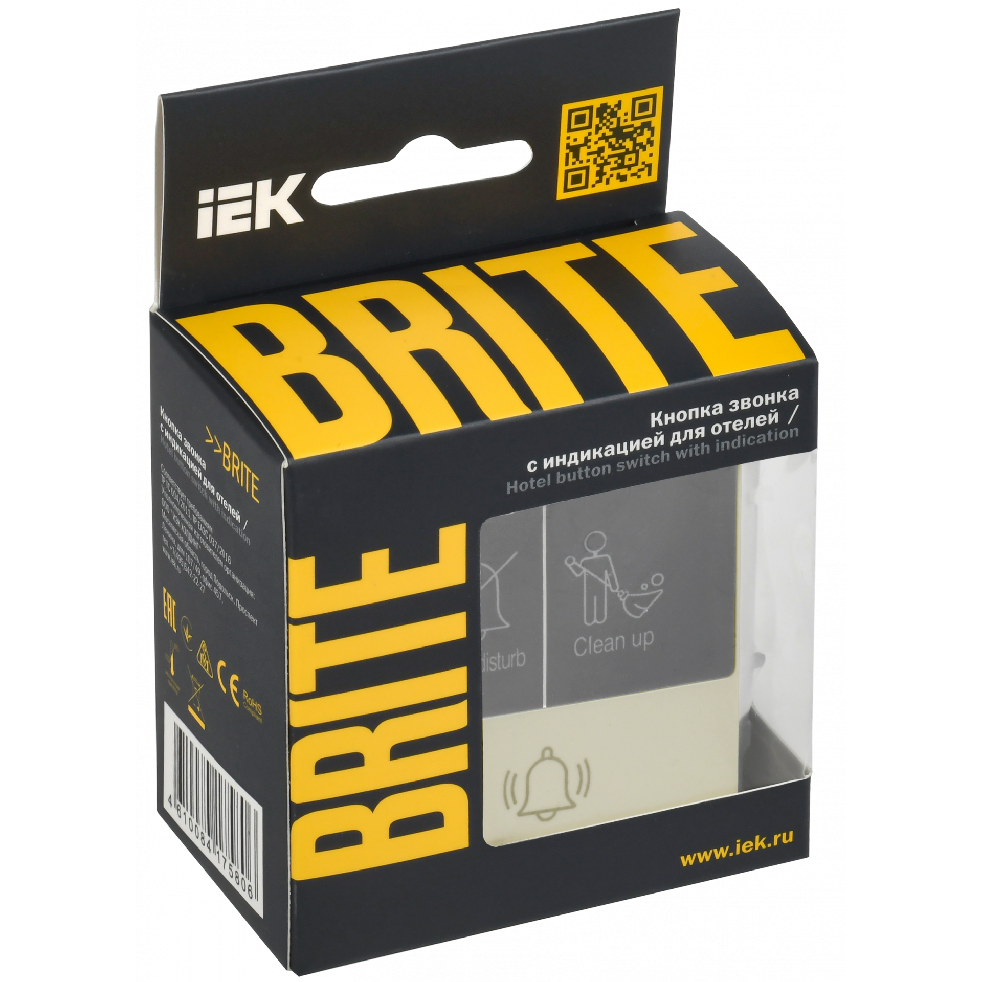 BRITE Кнопка звонка с индикацией для отелей 10А ВС10-1-9-БрКр бежевый IEK BR-V14-2-10-K10 (1 шт.)