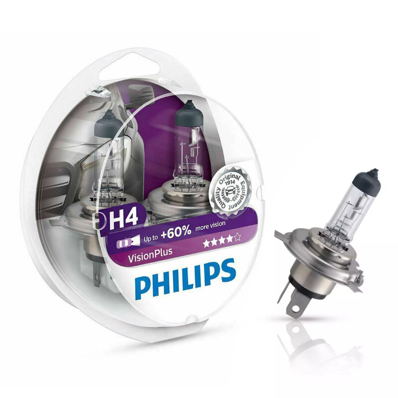 Лампа галогенная 12v h4 60/55w +60% яркости 2шт (philips)