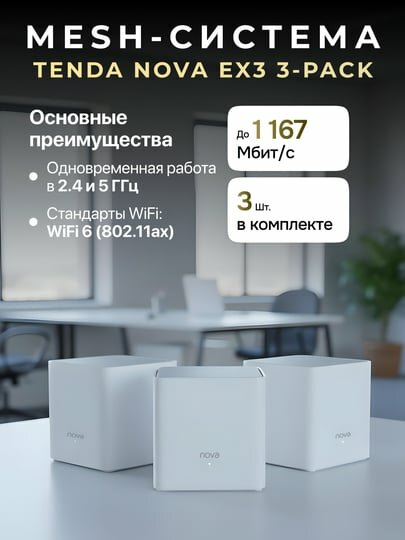 Роутер Tenda nova EX3 3-pack, для организации стабильного и высокоскоростного Wi-Fi — фото 1