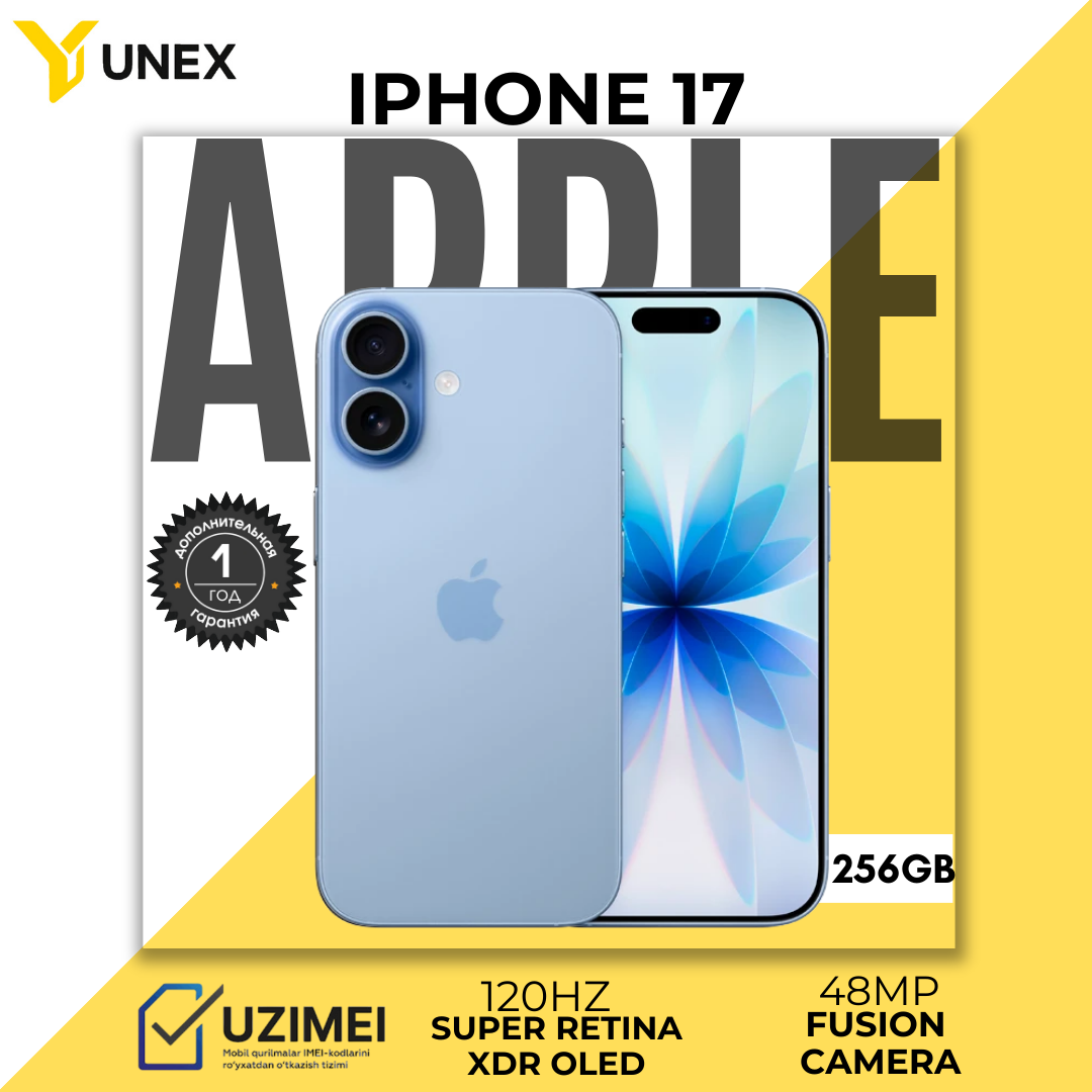 Смартфон Apple iPhone 17, 256ГБ, (ORIGINAL)", камера 48МП, NFC, IP68, Mist blue