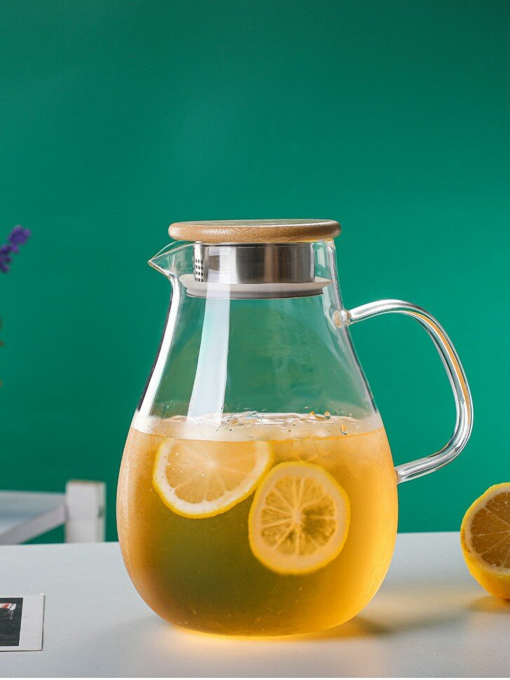 Кувшин для воды стеклянный, Formula Tepla, с металлической крышкой с накладкой из бамбука 2000 мл. — фото 1