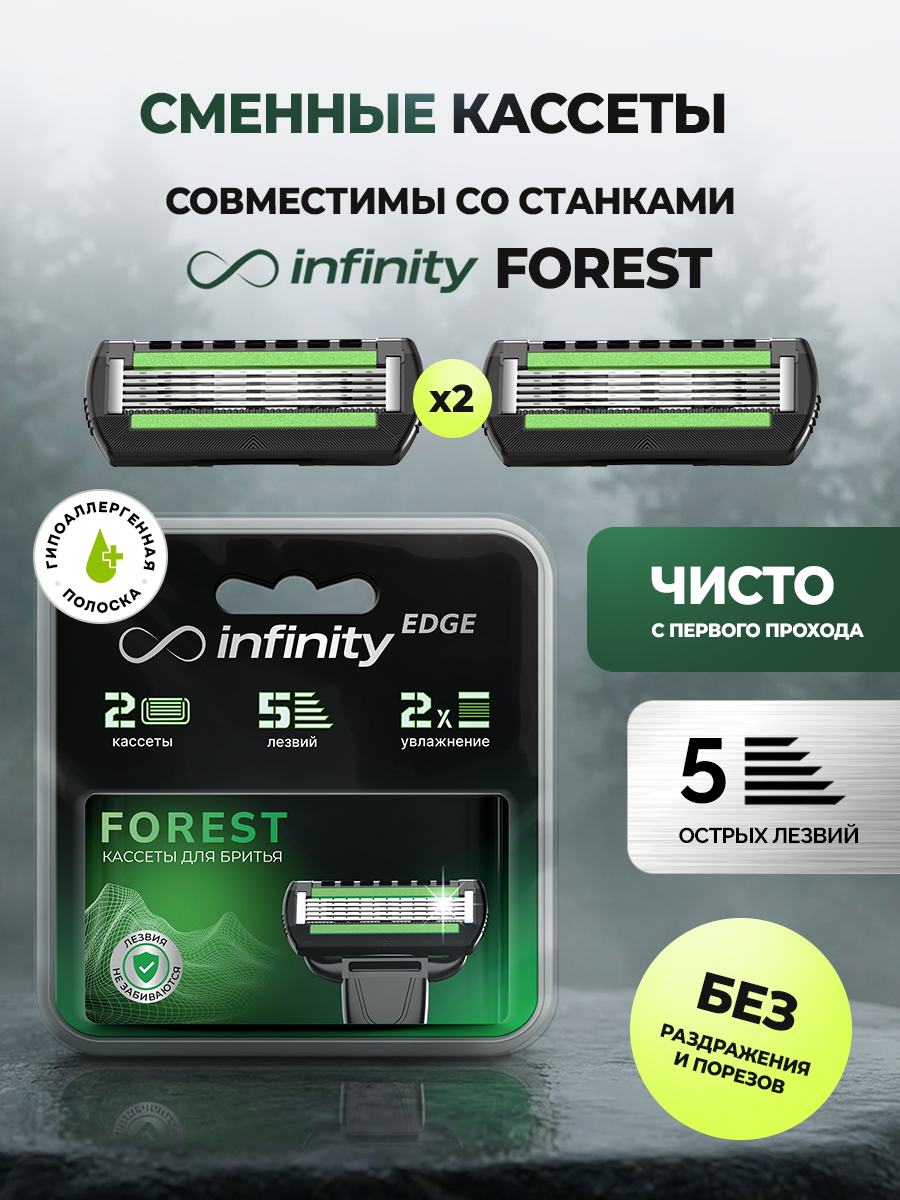 Кассеты для бритья Infinity Forest, сменные, 2 шт, нержавеющая сталь, зеленые