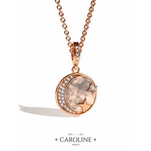 фото Колье caroline jewelry, эмаль, кристалл, длина 46 см., золотой