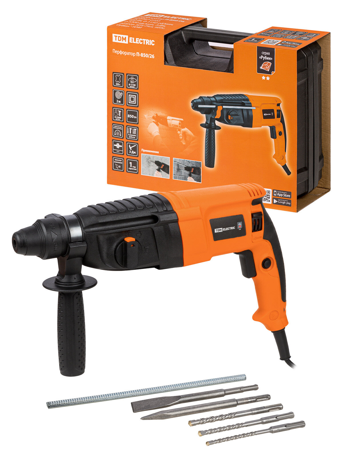 фото Перфоратор П-850/26, 850 Вт, 0-1150 об/мин, 3 Дж, патрон SDS-Plus, кейс, "Рубин" TDM