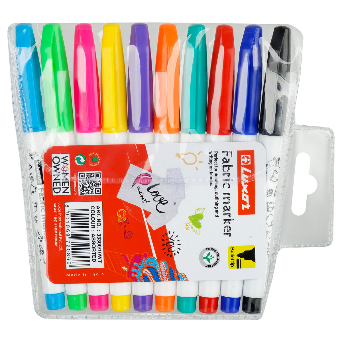 фото Набор маркеров для ткани Luxor "Fabric", пулевидный, 1-2мм, 10цв, ПВХ, европодвес