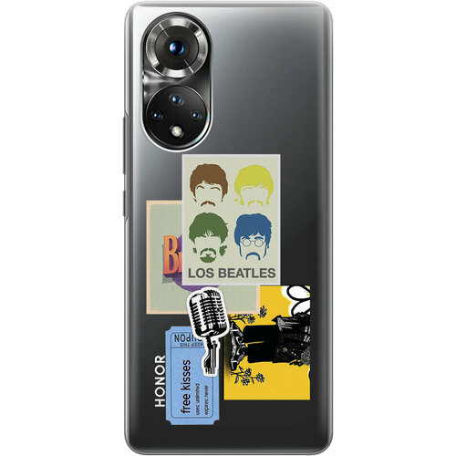 Силиконовый чехол на Honor 50, Huawei Nova 9, Хонор 50, Хуавей Нова 9 с 3D принтом Beatles Stickers прозрачный матовый чехол space stickers для honor 50 huawei nova 9 хонор 50 хуавей нова 9 с 3d эффектом черный