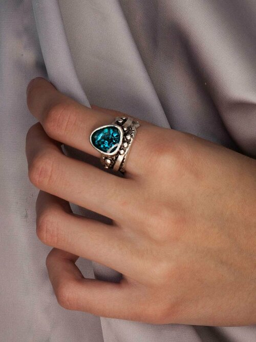 Кольцо, эмаль, размер 17.5, голубой, серебряный