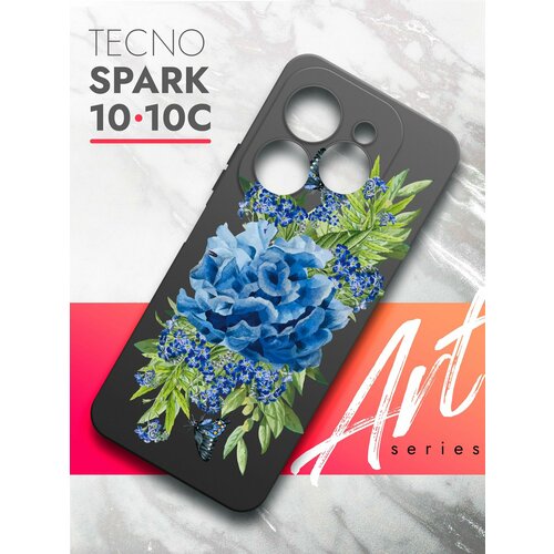 Чехол на Tecno Spark 10/ 10C (Техно Спарк 10/ 10С) черный матовый силиконовый с защитой (бортиком) вокруг камер, Brozo (принт) Синий Колокольчик чехол на tecno spark 10 10c техно спарк 10 10с синий матовый силиконовый с защитой бортиком вокруг камер brozo