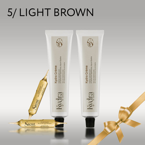 Изображение товара KYDRA Набор: Краска 5/ LIGHT BROWN Kydracreme 2 шт, Ампулы в ассортименте 2 ампулы по 10мл, Подарок