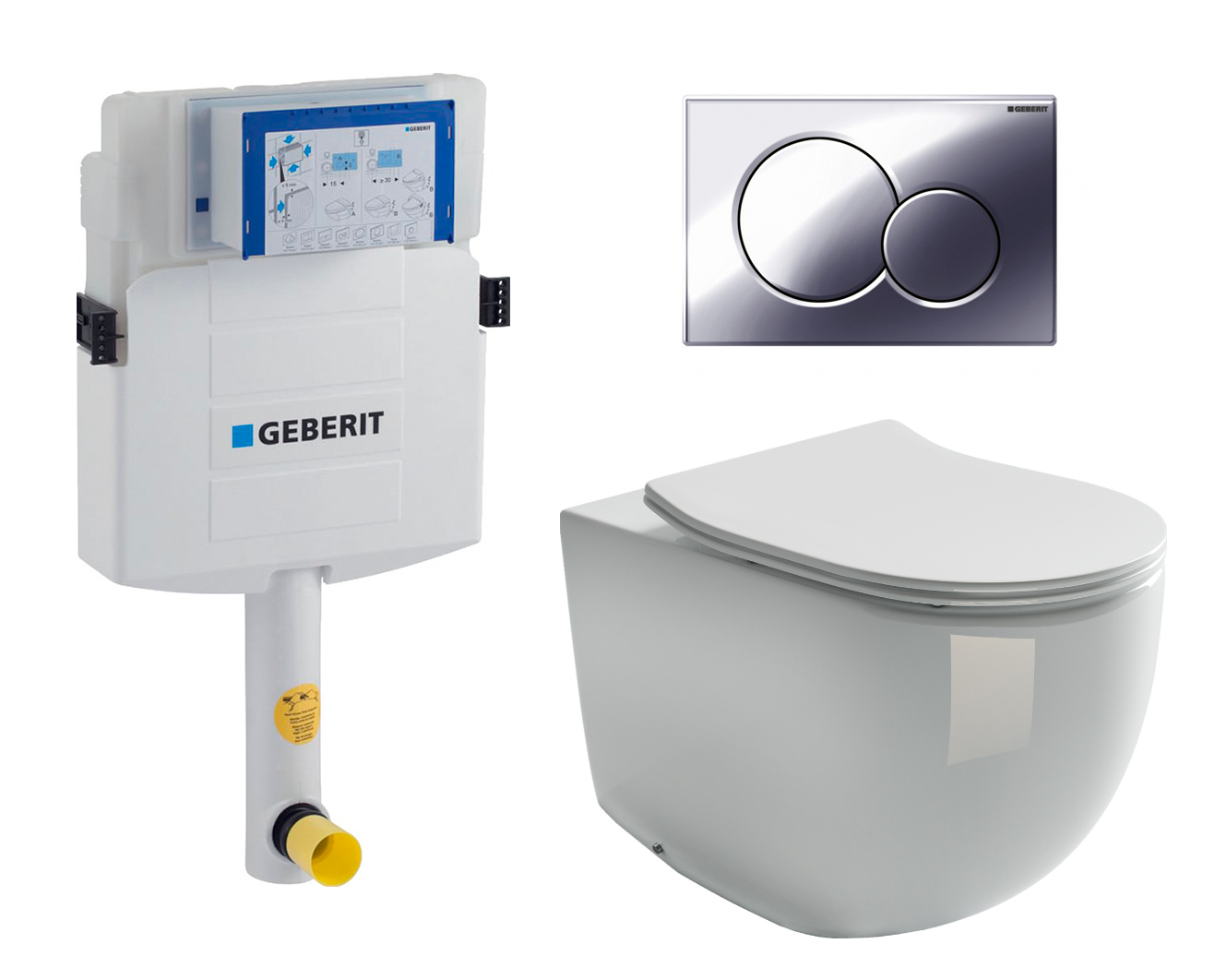 фото Комплект 3 в 1 смывной бачок скрытого монтажа Geberit Duofix UP320 + Унитаз приставной Ceramica Nova Metropol CN4004 + Кнопка Geberit Sigma 01 хром