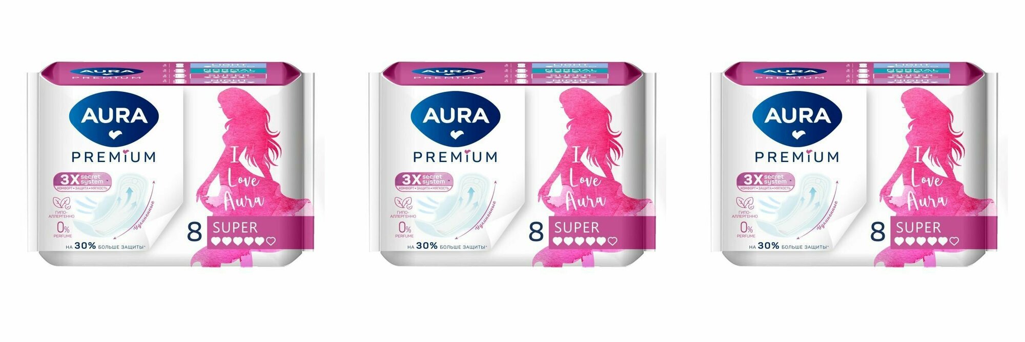 Aura Прокладки женские гигиенические Premium Super 8 шт, 3 уп