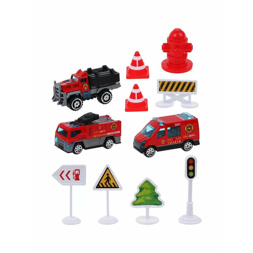игровой набор металлических машинок со знаками пожарная бригада в ассортименте f02 3 Игровой набор металлических машинок со знаками Пожарная бригада в ассортименте F02-3