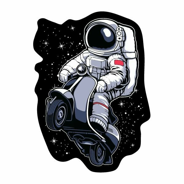 Наклейка Космонавт на мопеде в открытом космосе 11х15 см