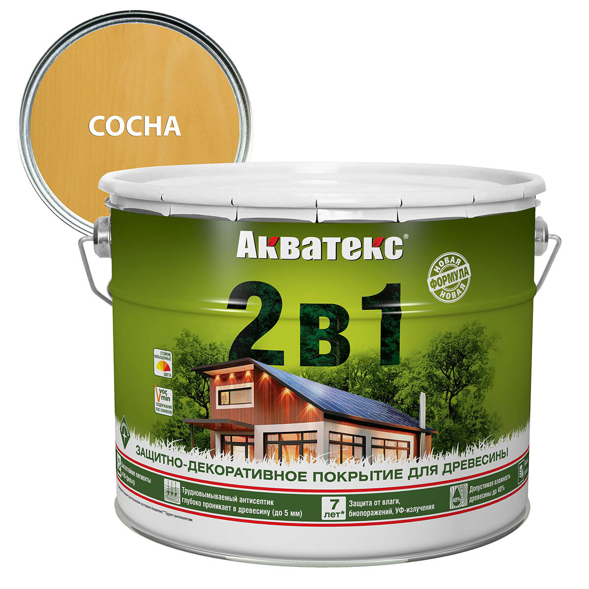 Защитно-декоративное покрытие Акватекс 2 в 1 для древесины алкидное полуматовое лессирующее сосна 9л