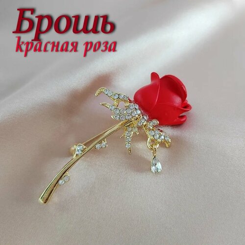 Брошь, стразы, красный, белый