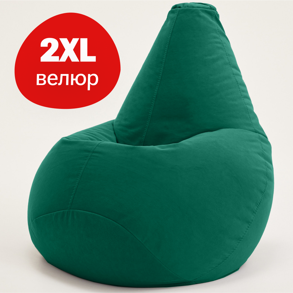 Bean Joy кресло-мешок Груша, размер ХXL, мебельный велюр, темный изумруд
