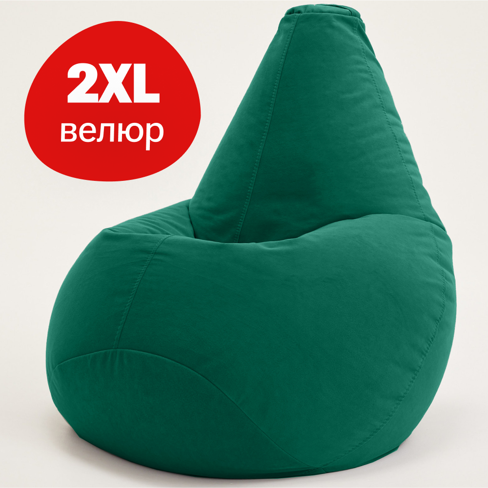 Кресло-мешок груша Bean Joy, размер ХXL, мебельный велюр, темный изумруд