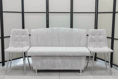 Изображение товара Кухонный диван Альт со стульями (2 шт.), 120х56 см, обивка моющаяся, антивандальная, антикоготь, цвет - светло-серый