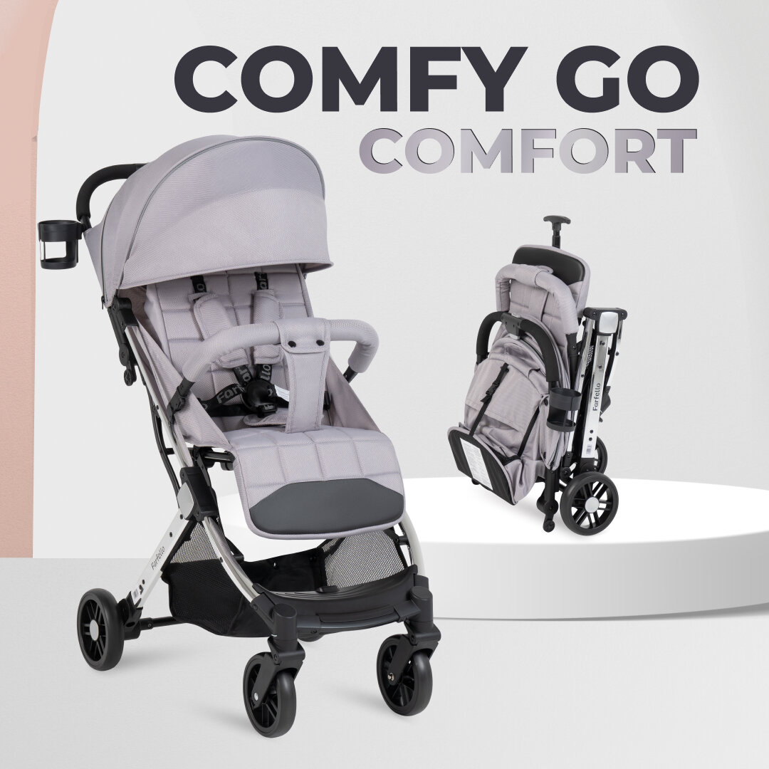 Коляска прогулочная складная Farfello Comfy Go Comfort Chrome, серый