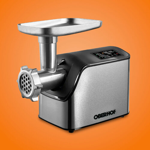 Умная электрическая мясорубка ЖК дисплей 6 авто программ умный термометр таймер насадки для колбасок кеббе 3 диска в комплекте 3мм 5мм 7мм 1600 Вт 25 кг в минуту Oberhof Magnum R-16 2650000₽