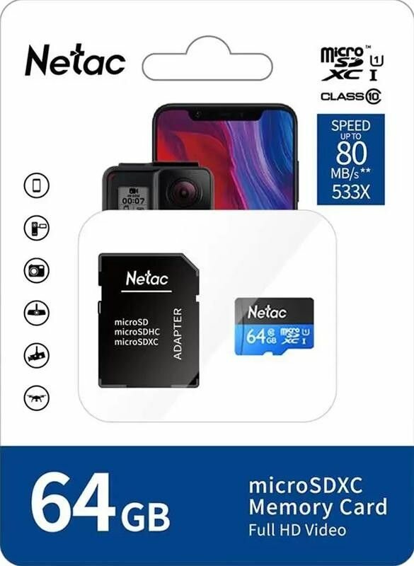 Карта памяти Netac MicroSD card P500 Standard 64GB (NT02P500STN-064G-R)