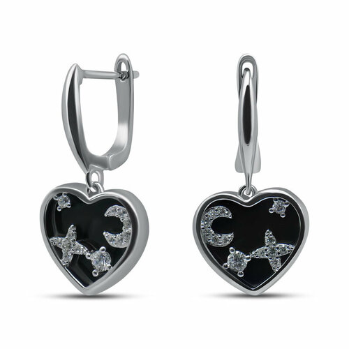 фото Серьги silver wings, серебро, 925 проба, оникс, фианит