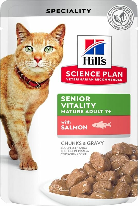 Hill's Science Plan Youthful Vitality пауч аппетитные кусочки в соусе для кошек старше 7 лет (Лосось, 85 г.) - фото №1