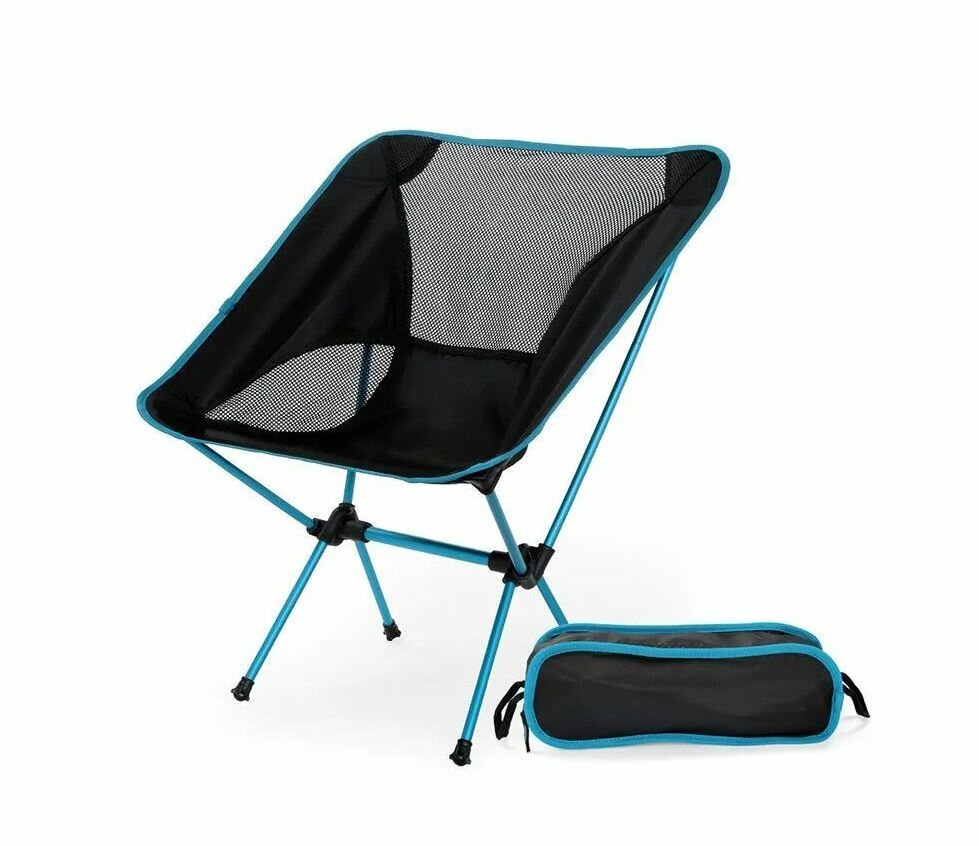 Складной стул туристический со спинкой для рыбалки и пикника голубой / складное кресло