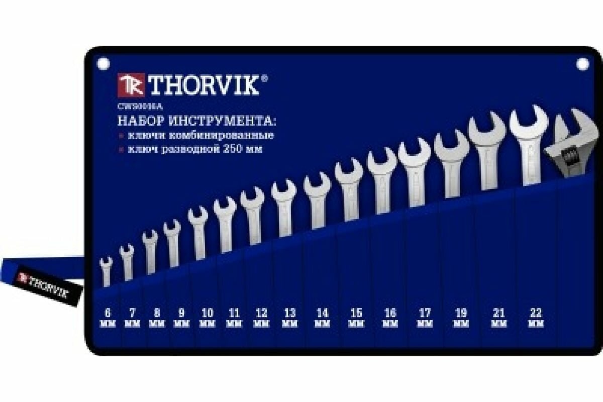 Набор ключей комбинированных Thorvik в сумке 6-22мм, ключ разводной 250мм CWS0016A 53705 - фото №13