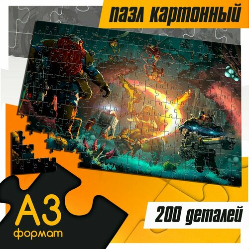 Пазл картонный 200 деталей 38х26 см игра Deep rock galactic (дип рок галактик, гномы, Молли, фантастика, дрг) - 263