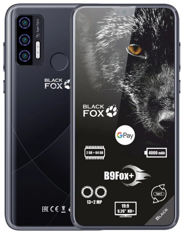 Смартфон Black Fox B9Fox+ 2/64 ГБ, Dual nano SIM, черный