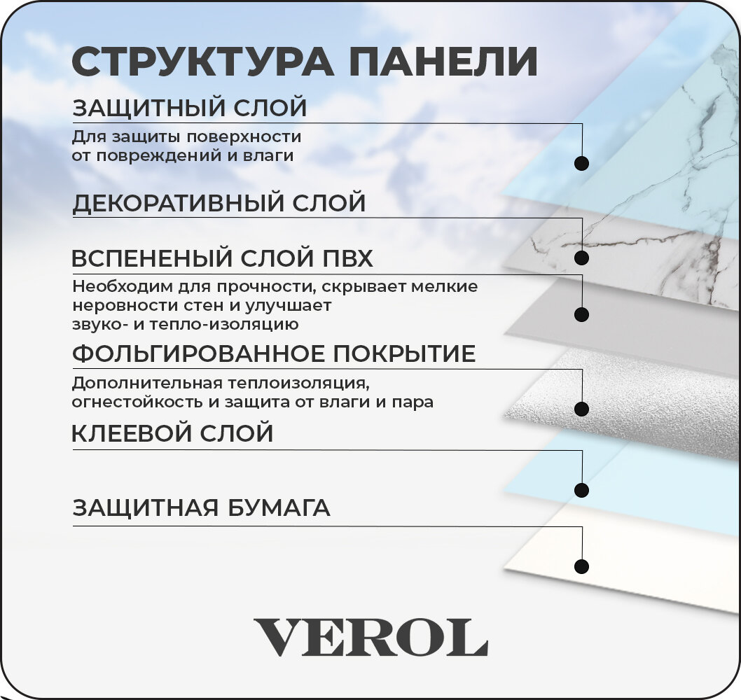 Стеновые панели самоклеящиеся VEROL "Мрамор" 30х60 см 18 шт, влагостойкое интерьерное покрытие ПВХ, отделка стен, декор для дома