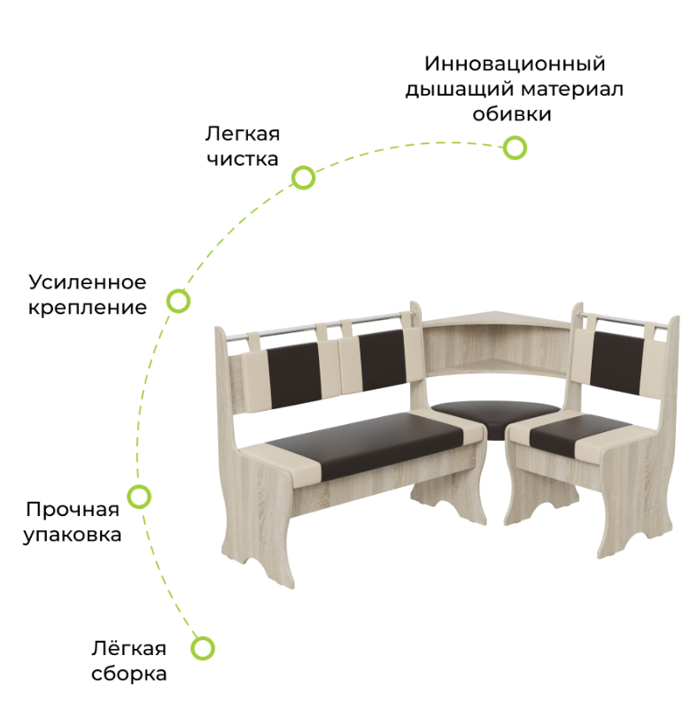 Кухонный уголок Дельта BONMEBEL Дуб сонома/Коричневый Беж, 152х104х90.5 см