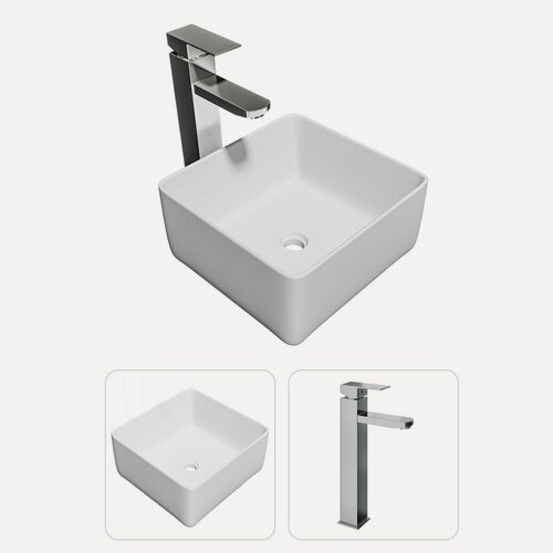 Изображение товара Раковина накладная для ванной Teymi Helmi Mini 24 в комплекте смеситель высокий хром F07275