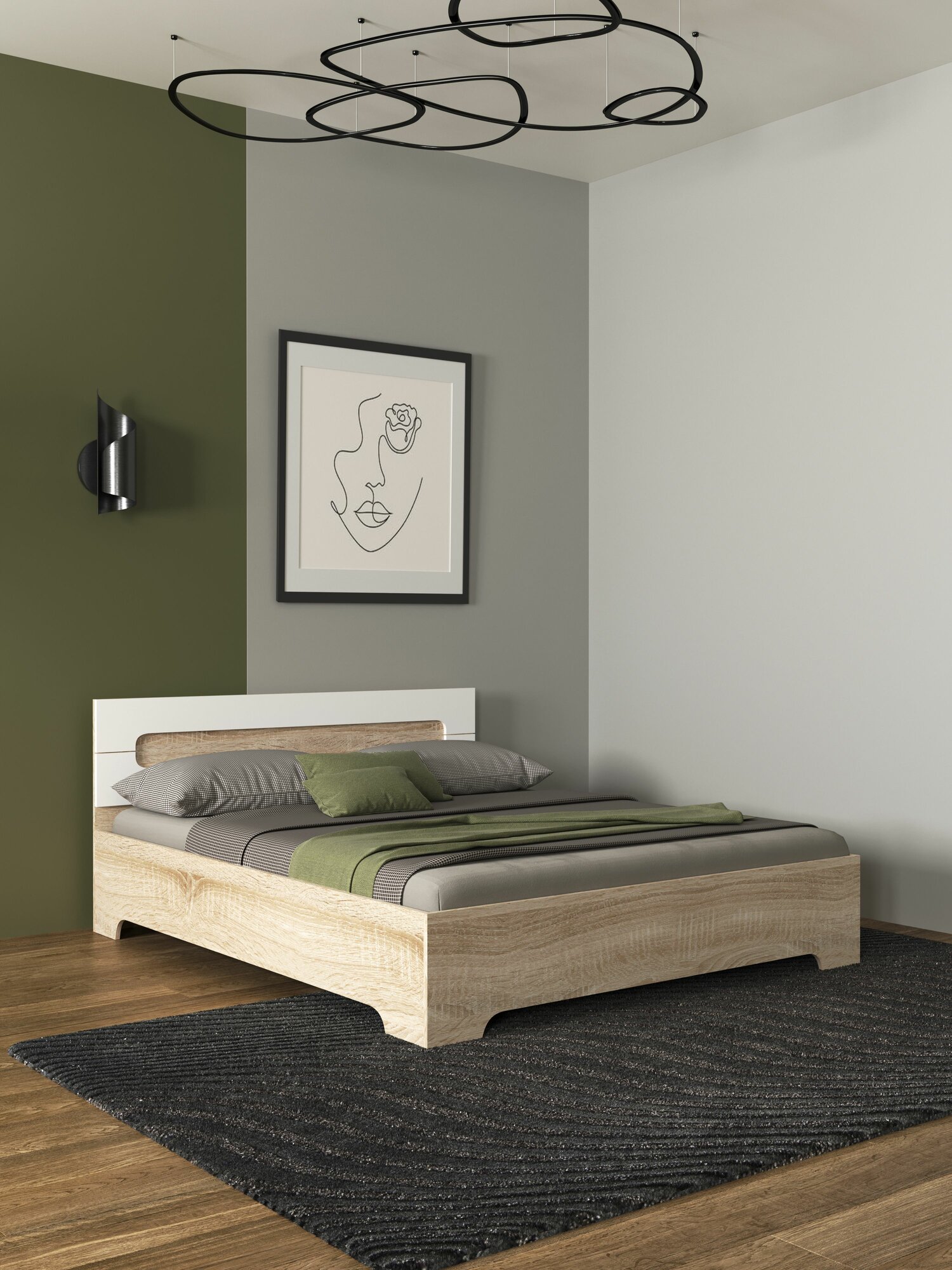 фото Кровать Палермо 140*200, дуб сонома, Белый глянец МДФ