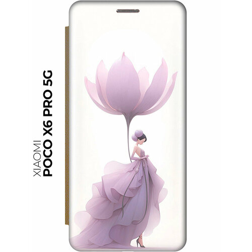 фото Чехол-книжка на xiaomi poco x6 pro 5g / сяоми поко х6 про 5г с рисунком "цветочная девушка" золотой bestluck