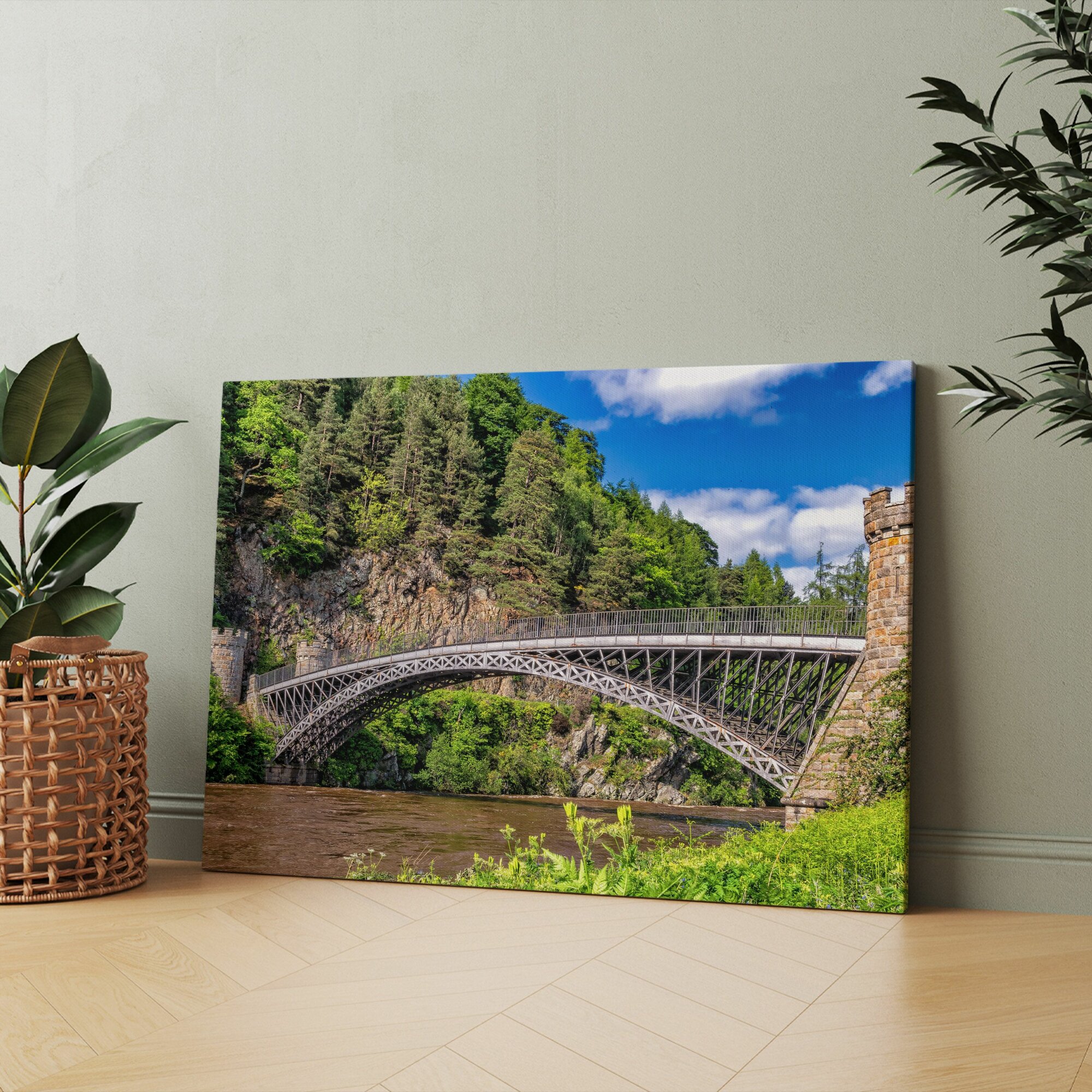 Картина на холсте (каменный мост уэльс над рекой старый) 20x30 см/для интерьера/в комнату/на стену/в подарок