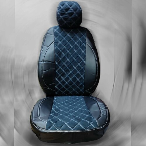 Чехлы для автомобильных сидений комплект Premium на Omoda S5 (2022-2023) седан, авточехлы модельные экокожа, черная вставка алькантара ромб белая нить