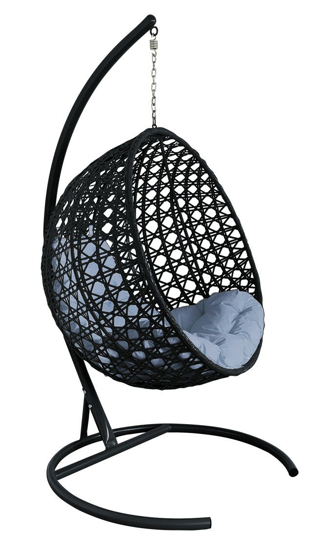 Подвесное кресло кокон"круглый"люкс ротанг цвет: черный ; подушка: серый