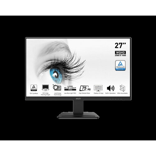 MSI PRO MP273QV 27 16:9 WQHD(2560x1440) VA Flat, 1ms(MPRT), 4000:1, 100M:1, 250nit, 178/178, 2xHDMI 1.4b, DP 1.2a, Speaker, Tilt, 75Hz, Black, 1y war монитор msi pro mp273p 27 16 9 fhd 1920x1080 ips 5ms gtg 1000 1 100m 1 250nit 178 178 hdmi 1 4b dp 1 2a speaker vesa tilt 75hz kensington