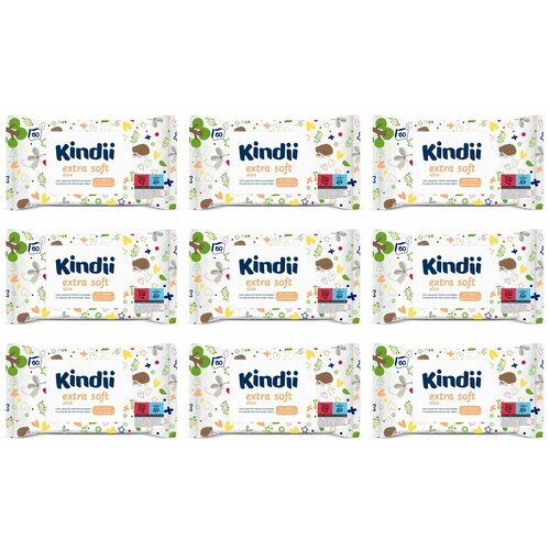 KINDII Extra Soft Влажные салфетки детские, 60 шт/уп, 9 шт / kindii extra soft влажные салфетки детские 60 шт уп 9 шт