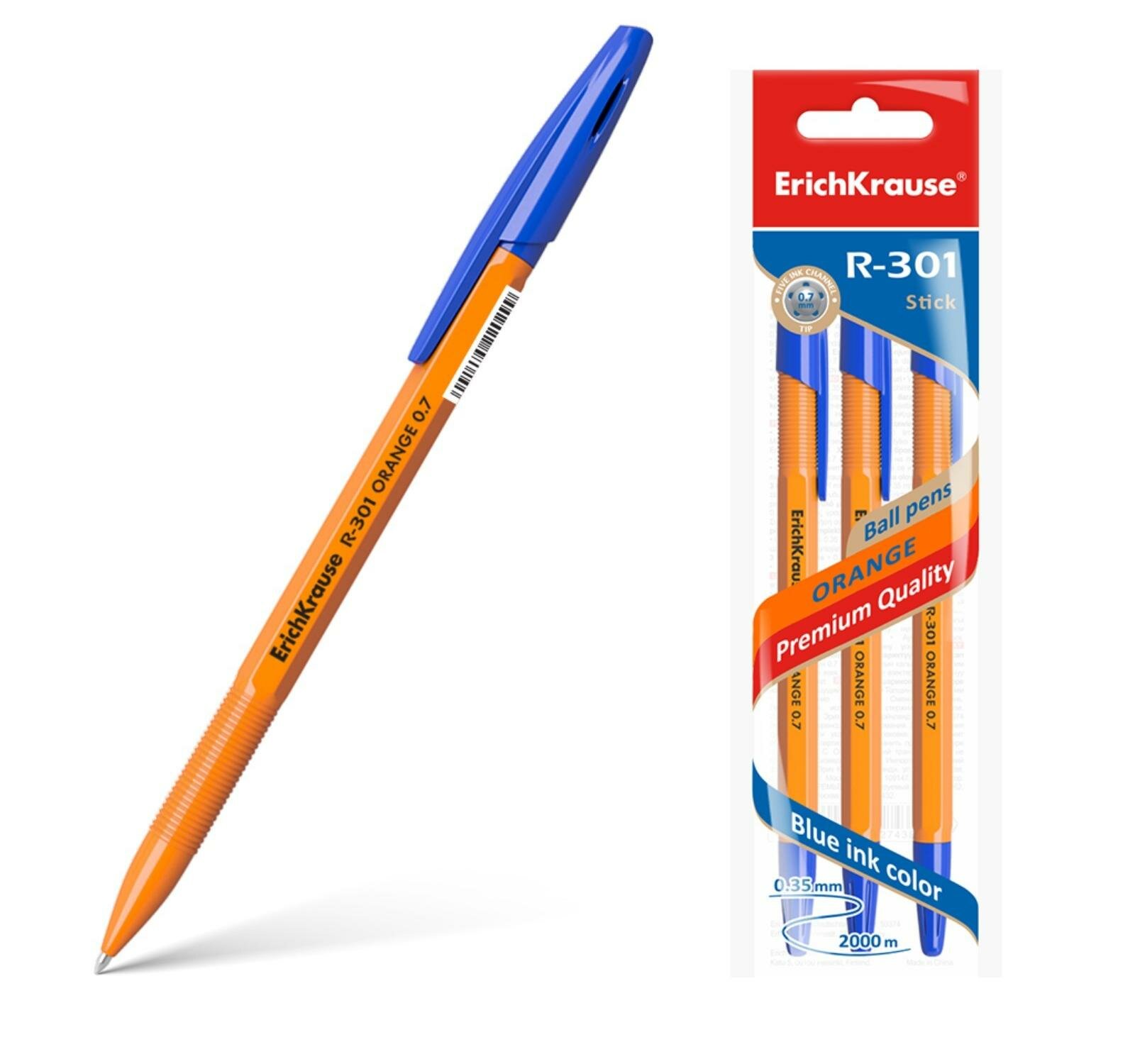 Ручка шариковая Erich Krause R-301 Orange 0.7 Stick в наборе из 3 штук пакет - фото №18