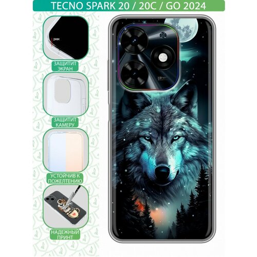 Дизайнерский силиконовый чехол для Текно Го 2024 / Спарк 20С Волк и луна дизайнерский силиконовый чехол для текно спарк 20с tecno spark 20c утенок с ножом