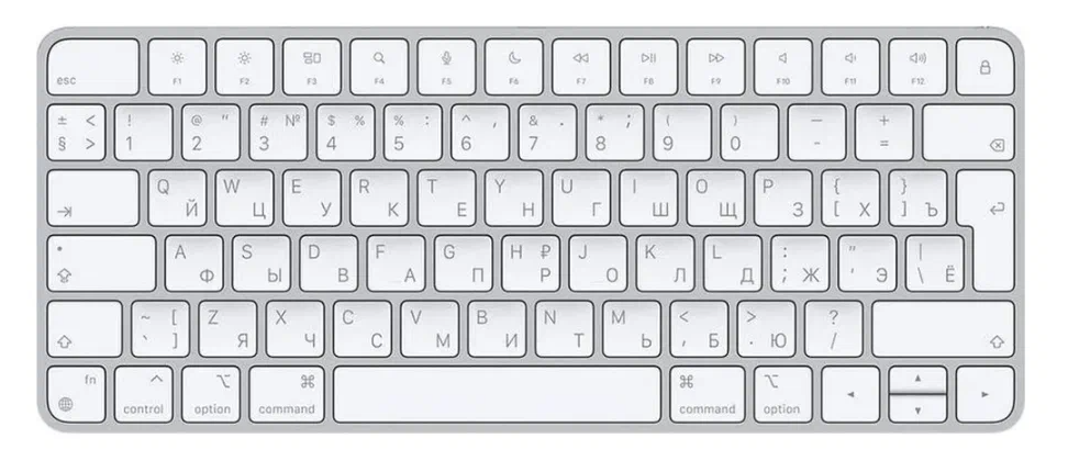 Беспроводная клавиатура Apple Magic Keyboard 2021 (MK2A3), белый/серебристый, английская/русская (ISO), 1 шт.