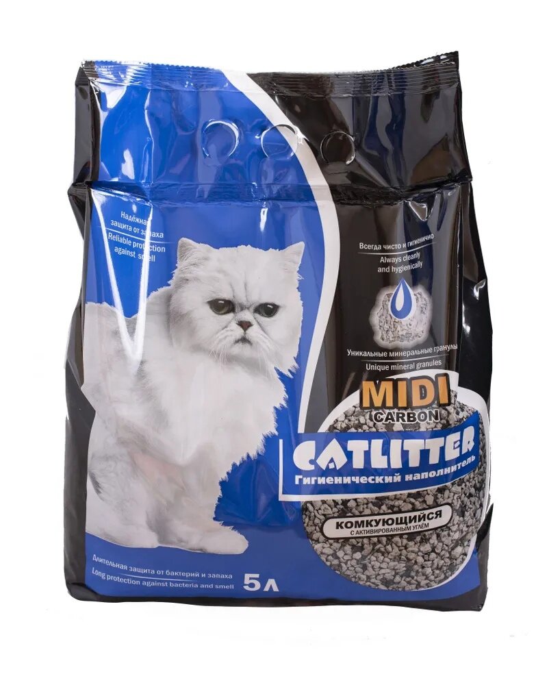 Catlitter Carbon Midi Наполнитель комкующийся для кошек 5л