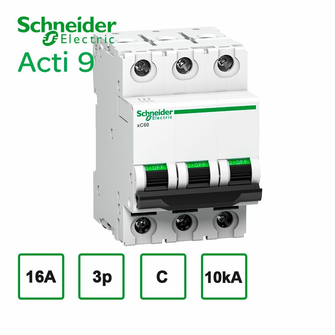 Автоматический выключатель Acti 9 MCB xC60 3P 16A C 10kA Schneider Electric A9N3P16C