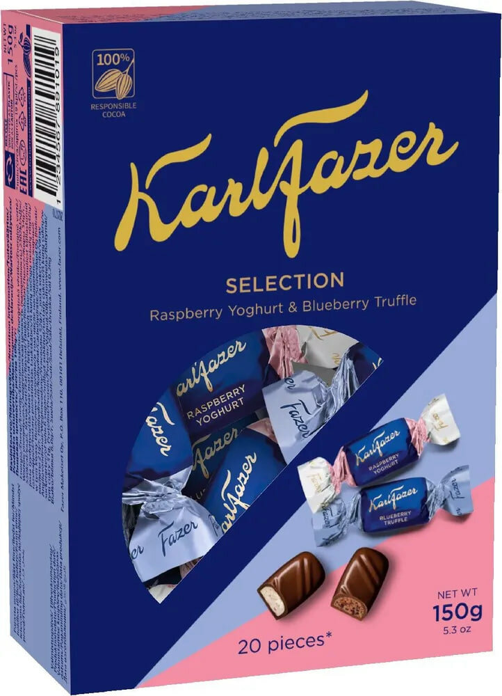 Karl Fazer Selection Конфеты шоколадные ассорти (малиновый йогурт и черничный трюфель), 150 г (Из Финляндии)