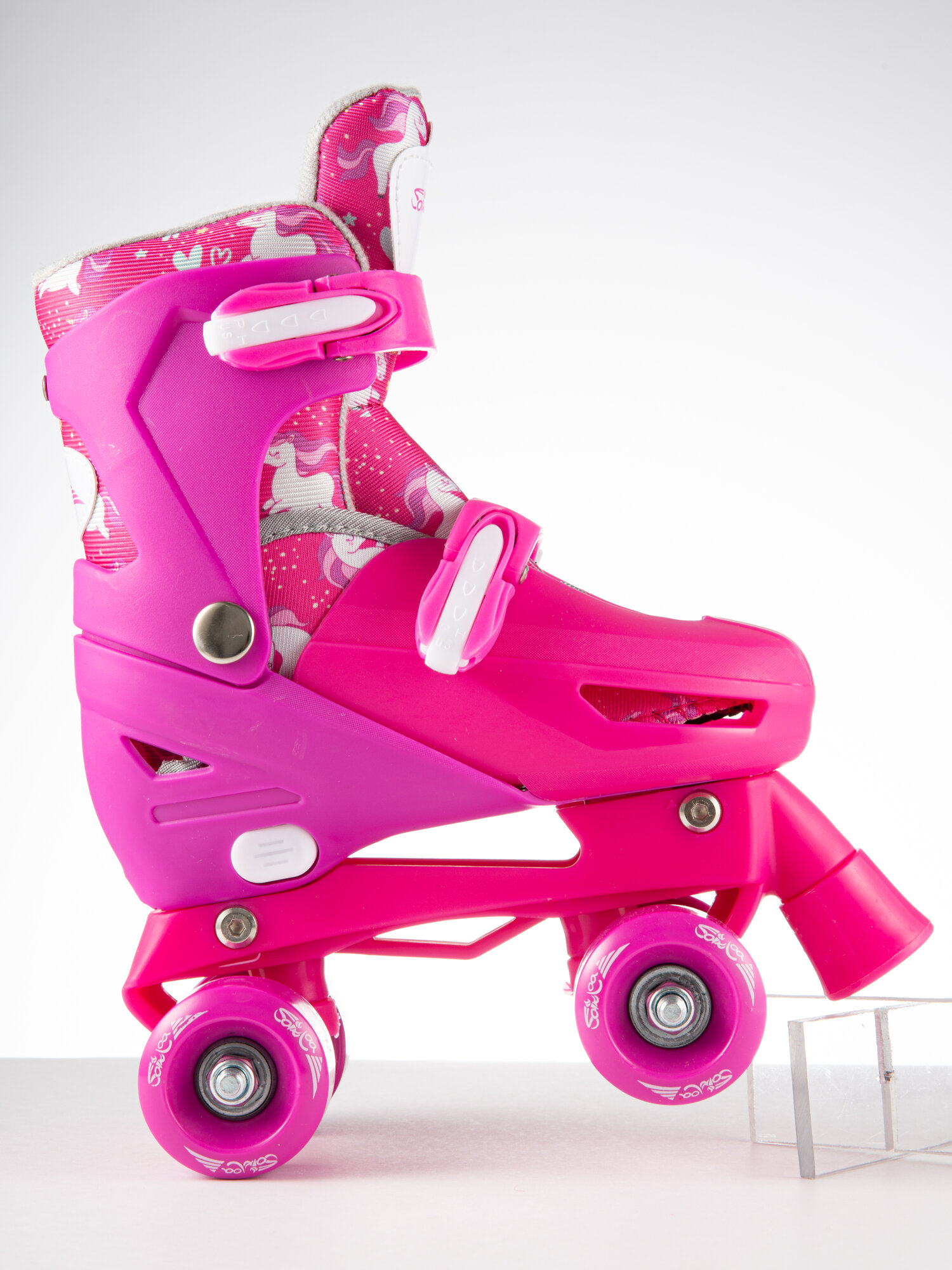 Ролики роликовые коньки квады детские раздвижные 27-30 размер, цвет розовый, с защитой