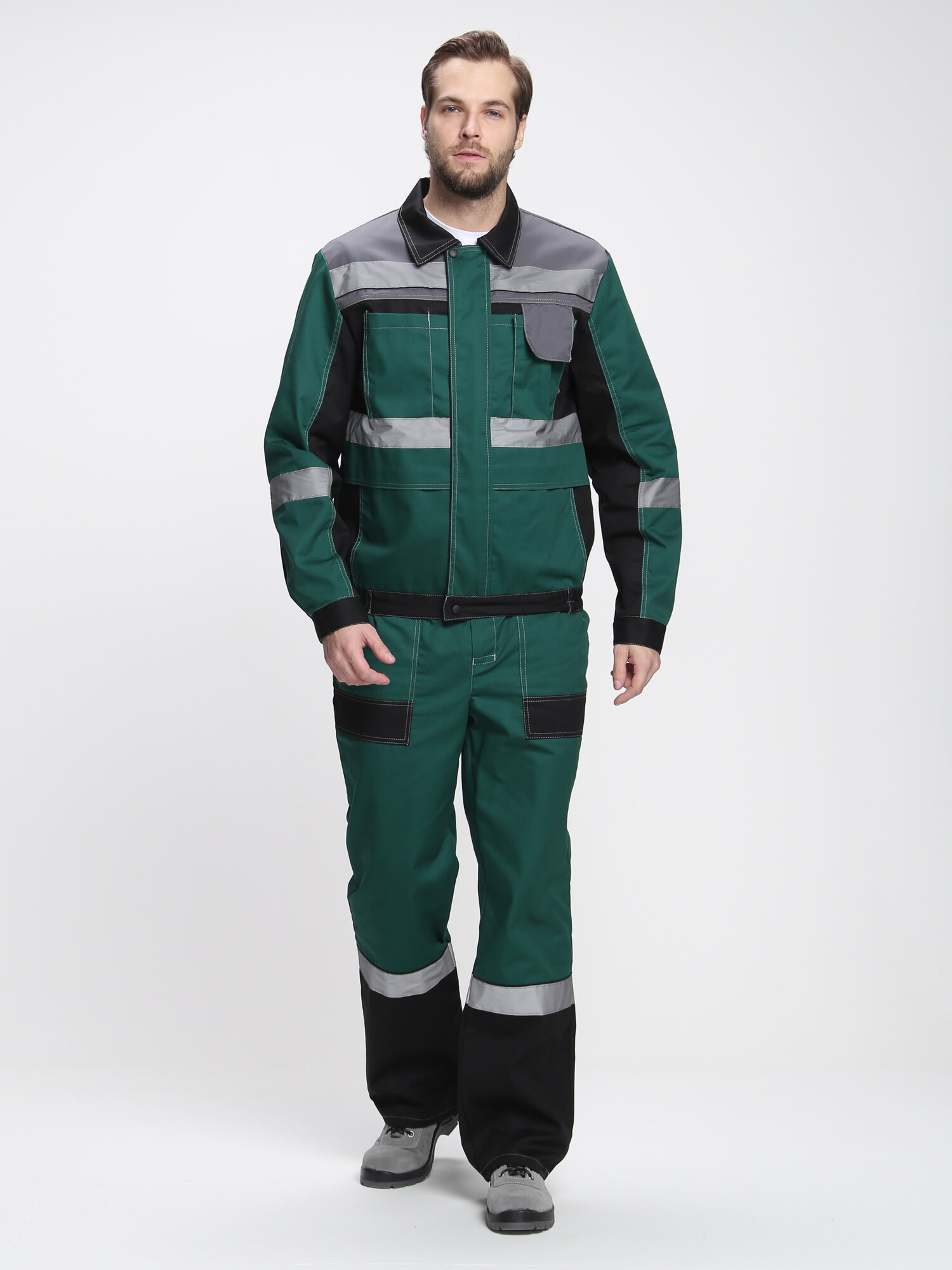 Костюм Виват-1 Премиум (тк. Смесовая,240) брюки, зеленый/черный/серый (48-50; 170-176)