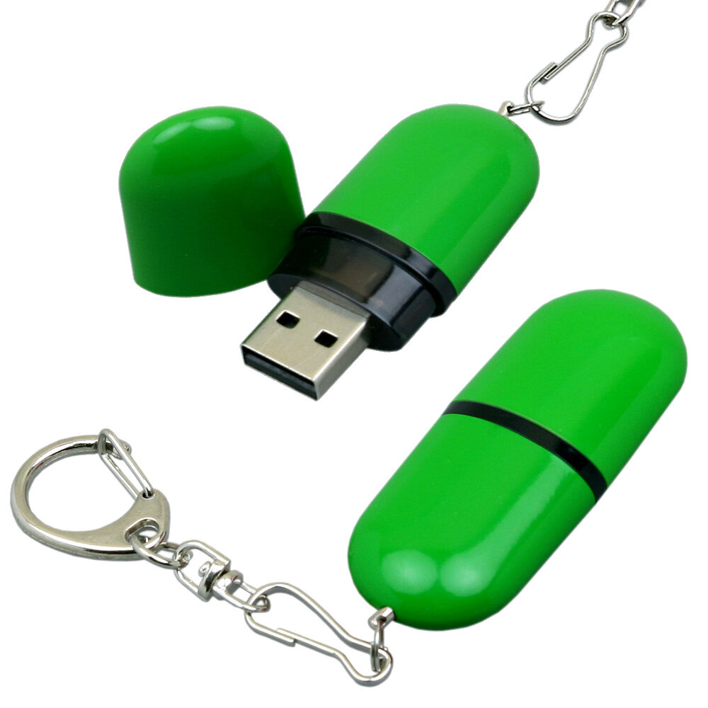 Каплевидная пластиковая флешка для нанесения логотипа (64 Гб / GB USB 2.0 Зеленый/Green 015 флеш накопитель SUPERTALENT BP OEM)